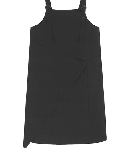 Women Black Irregular Big Size Midi Strap Dress New Square Collar Sleeveless Fashion Tide Spring Autumn 2025 1DJ1229