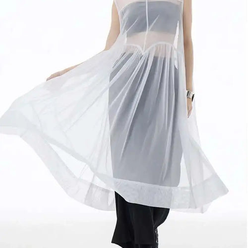 Load image into Gallery viewer, Women Black Big Hem Mesh Big Size Elegant Perspective Dress New Round Neck Sleeveless Fashion Spring Summer 2025 1DH6298
