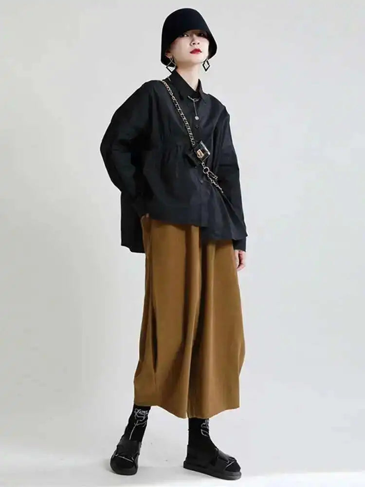 High Elastic Waist Coffee Shaped Long Wide Leg Pants New Loose Fit Trousers Women Fashion Tide Spring Autumn 2025 1DE2958