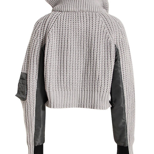 Load image into Gallery viewer, Loose Fit Graycolor-block Sweater Big Size Jacket New Lapel Long Sleeve Women Coat Fashion Tide Spring Autumn 2025 1DH2826
