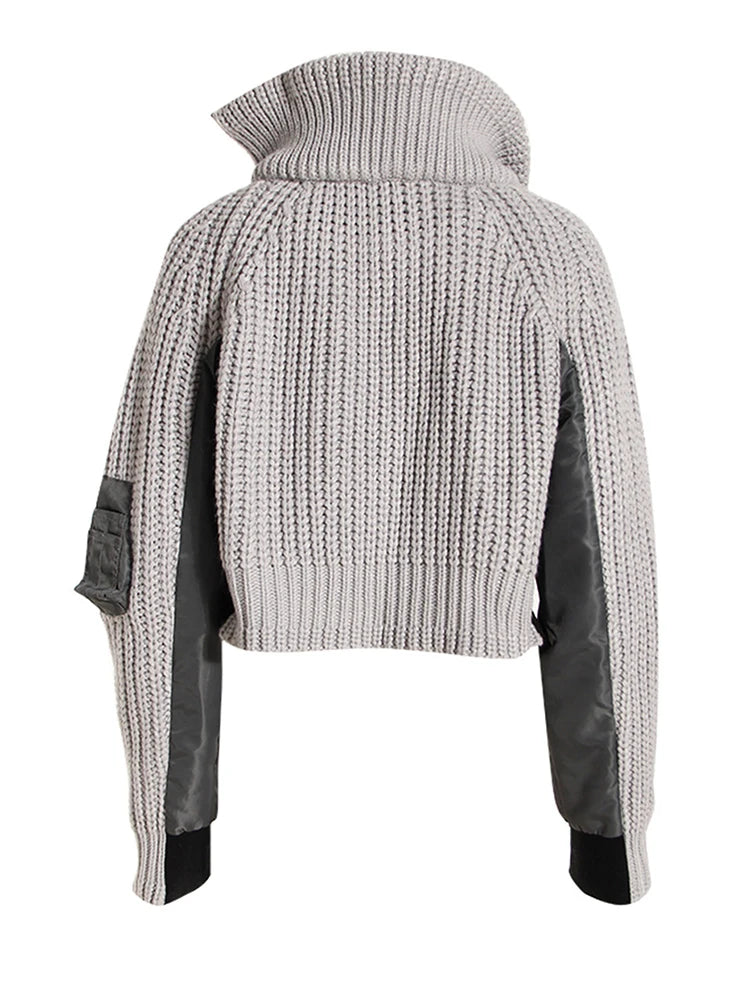 Loose Fit Graycolor-block Sweater Big Size Jacket New Lapel Long Sleeve Women Coat Fashion Tide Spring Autumn 2025 1DH2826