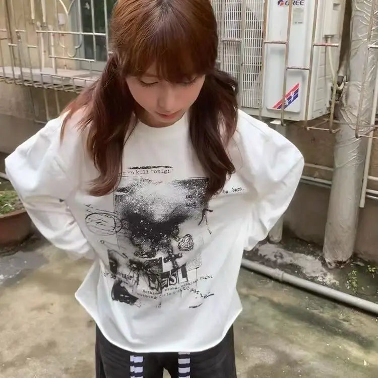 2025 Spring White Letter Printing All Match T-shirts Harajuku Casual Loose Vintage Tops Men and Women Grunge Y2k Aesthetic Tees