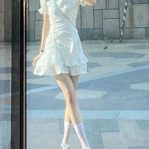 Load image into Gallery viewer, French Style Chic White Female Dress Summer Princess Sleeve Solid Color Square Neck High Waist Women Dresses High Street
