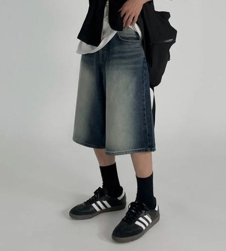 Men's Washed Denim Shorts New Summer Loose Mid Length Pants Korean Pocket Decoration Simple Trendy Male Bottoms 9W1635