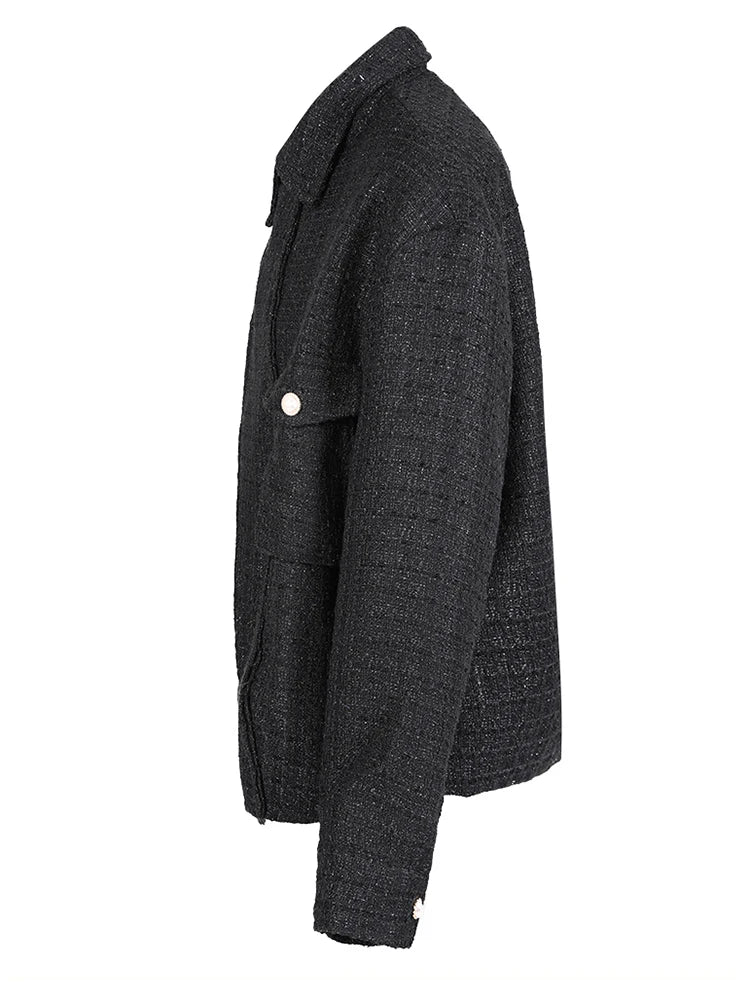 Black Irregular Elegant Big Size Woolen Coat New Lapel Long Sleeve Women Jacket Fashion Tide Autumn Winter 2025 1DH1530