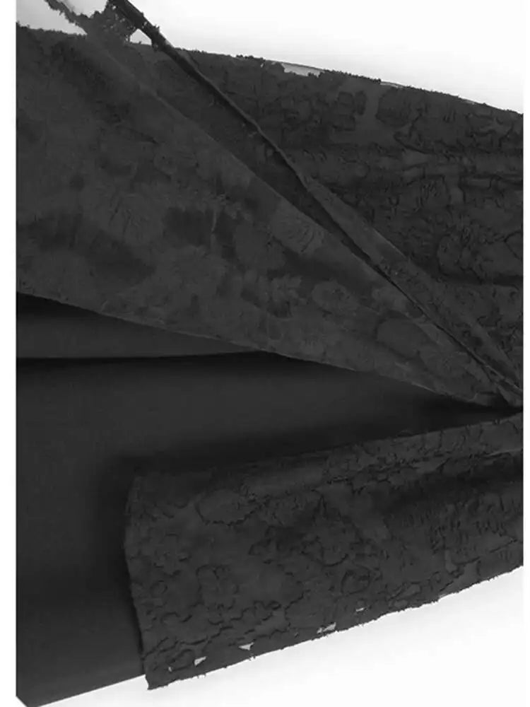 High Elastic Waist Black Lace False Two Spliced Wide Leg Pants New Trousers Women Fashion Tide Spring Autumn 2025 1DH9799