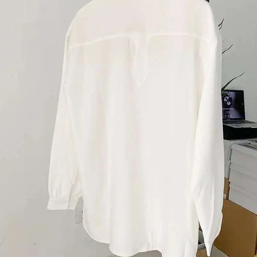 Load image into Gallery viewer, Women White Pleated Big Size Elegant Blouse New Lapel Long Sleeve Loose Fit Shirt Fashion Tide Spring Autumn 2025 1DF0359
