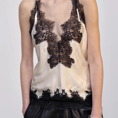 Load image into Gallery viewer, Hit Color Spliced Lace Slimming Vests For Women V Neck Sleeveless Tunic Irregular Chic Vests Female Fashion Clothes
