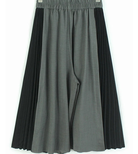 High Elastic Waist Gray Black Color-block Pleated Wide Leg Pants New Trousers Women Fashion Spring Autumn 2025 1DJ1582