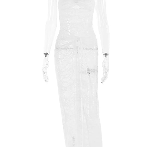 Load image into Gallery viewer, Sexy Lace Strapless Slim Fit Sheer Women's Dress Backless Folds Pleated Slim Fit Long Dress Elegant Party Club Clothing
