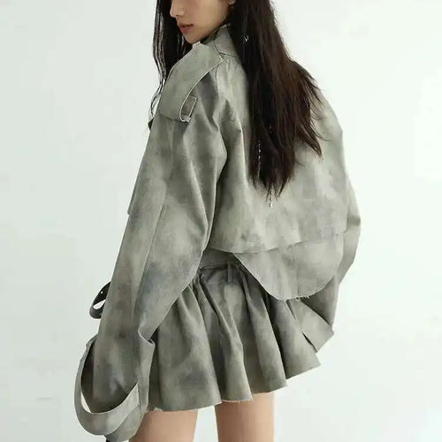 Load image into Gallery viewer, Gray Big Size Jacket Half-body Skirt Two Pieces Suit New Lapel Long Sleeve Women Fashion Tide Spring Autumn 2025 1DH7068
