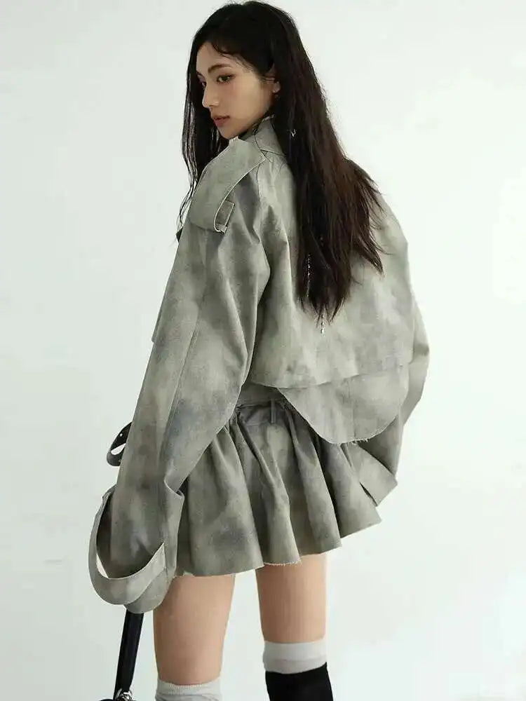 Gray Big Size Jacket Half-body Skirt Two Pieces Suit New Lapel Long Sleeve Women Fashion Tide Spring Autumn 2025 1DH7068