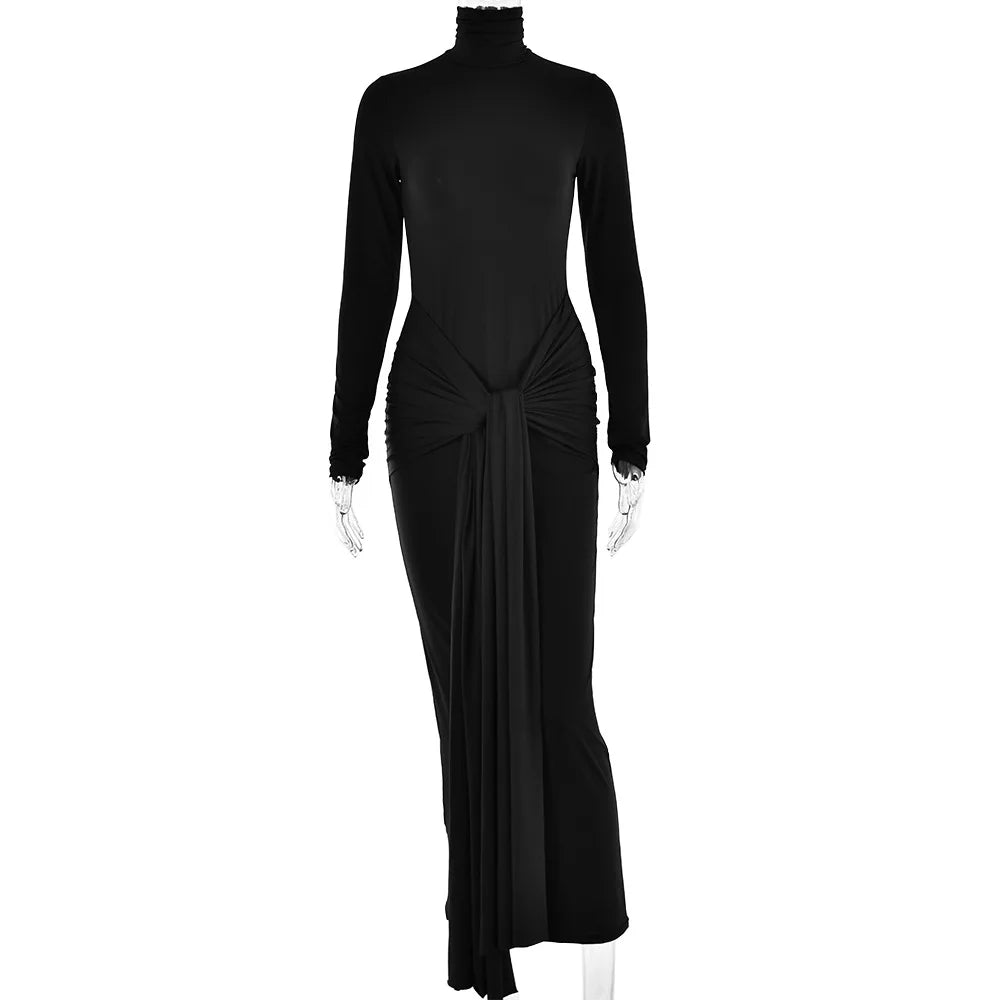Turtleneck Long Sleeve Maxi Dress For Women Fashion Irregular Bodycon Long Dress Femme Temperament Evening Dress