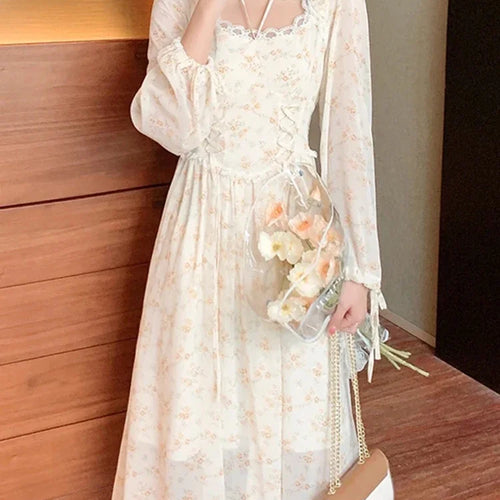 Load image into Gallery viewer, Spring Elegant Women&#39;s Y2K Midi Dress Korean Fashion Retro Sweet Flower Party Full Sleeve Dress Women Casual Lace Dresses
