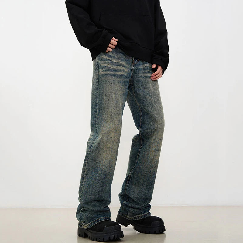 Men's Flare Jeans New American High Street Male Wide Leg Denim Pants Fashion Solid Color Men Bottoms Spring Tide 9W1411