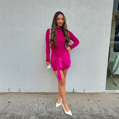 Load image into Gallery viewer, Turtleneck Long Sleeve Sexy Mini Dress For Women Autumn Fashion Ruched Draped Slim Fit Dress Ladies Elegant Dress
