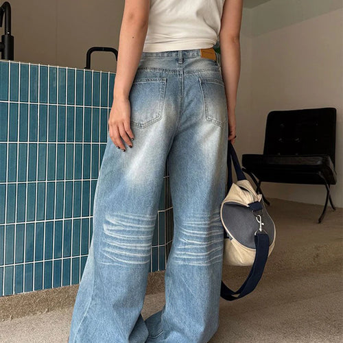 Load image into Gallery viewer, Gradient Loose Versatile Casual Jeans for Women High Wasit Patchwork Pockets Fashion Wide Leg Jean Female Clothing
