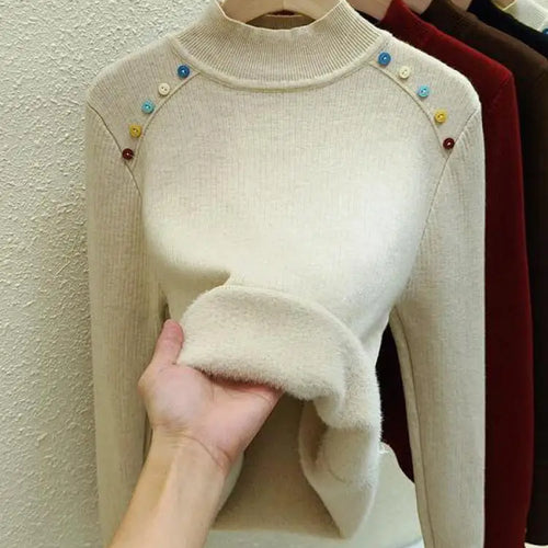 Load image into Gallery viewer, Autumn Winter Women Solid Colorful Button Velvet Sweater Korean Fashion Warm Knitwear Long Sleeve Festival Pullovers Tops Thick
