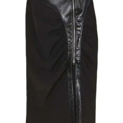 Load image into Gallery viewer, High Waist Black Pu Leather Pleated Zipper Slit Midi Half-body Skirt Women Fashion Tide New Spring Autumn 2025 1DH7055
