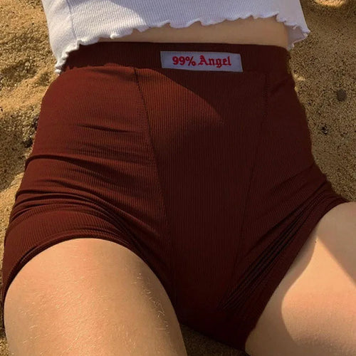 Load image into Gallery viewer, Summer White Letter Embroidery Biker Shorts Women Ribber Knit Black High Waist Casual Streetwear Shorts
