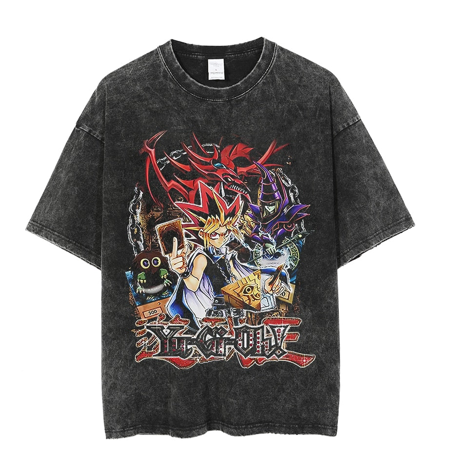 Vintage Washed Tshirts Anime T Shirt Harajuku Oversize Tee Cotton fashion Streetwear unisex top 8v2