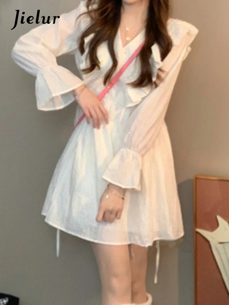 Chic Chiffon Long-sleeved Mini Dress Women Spring Autumn Korean Style Dress Female Popular Youthful French Dresses Ladies