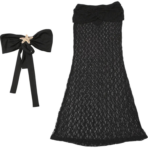 Load image into Gallery viewer, Strapless Sexy Tops And Skirt 2 Pieces Sets Wome Lace Sleeveless Crop Tops And See Through Long Skirt Two Pieces Sets
