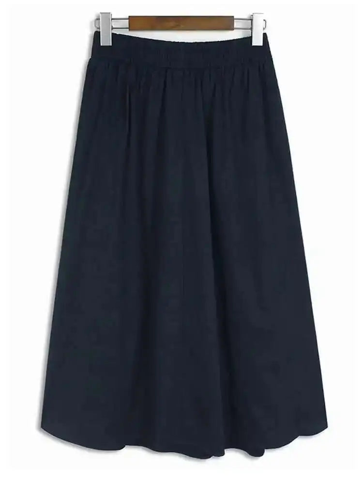 High Waist Khaki Denim Pleated Burr Color-block Midi Half-body Skirt Women Fashion Tide New Spring Autumn 2025 1DH5784