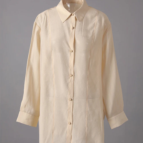 Load image into Gallery viewer, Women Apricot Thin Perspective Casual Big Size Blouse New Lapel Long Sleeve Shirt Fashion Tide Spring Autumn 2025 CPG3314
