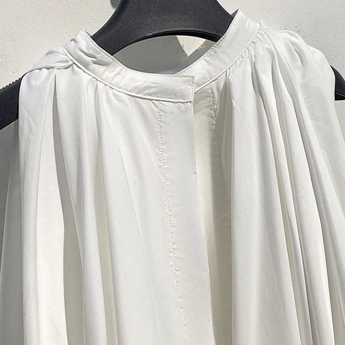 Load image into Gallery viewer, Women White Pleated Elegant Big Size Bud Blouse New Stand Collar Sleeveless Shirt Fashion Tide Spring Summer 2025 1DJ1484
