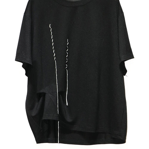 Load image into Gallery viewer, Women Black Topstitched Irregular Big Size T-shirt New Round Neck Short Sleeve Fashion Tide Spring Summer 2025 1DJ0944
