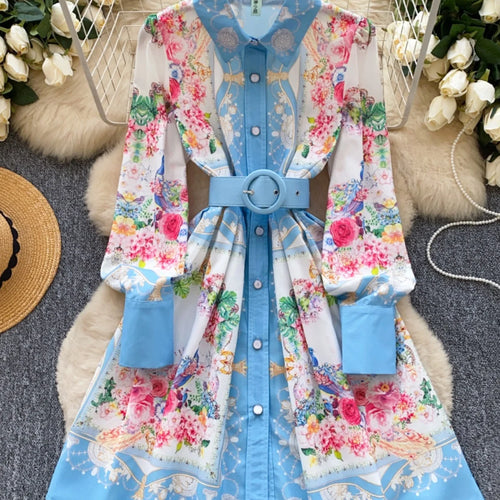 Load image into Gallery viewer, French Flower Elegant Single Breasted Long Sleeved Vacation Shirt Dress Spring Fashion Birthday Evening Party Dress Bohemian New
