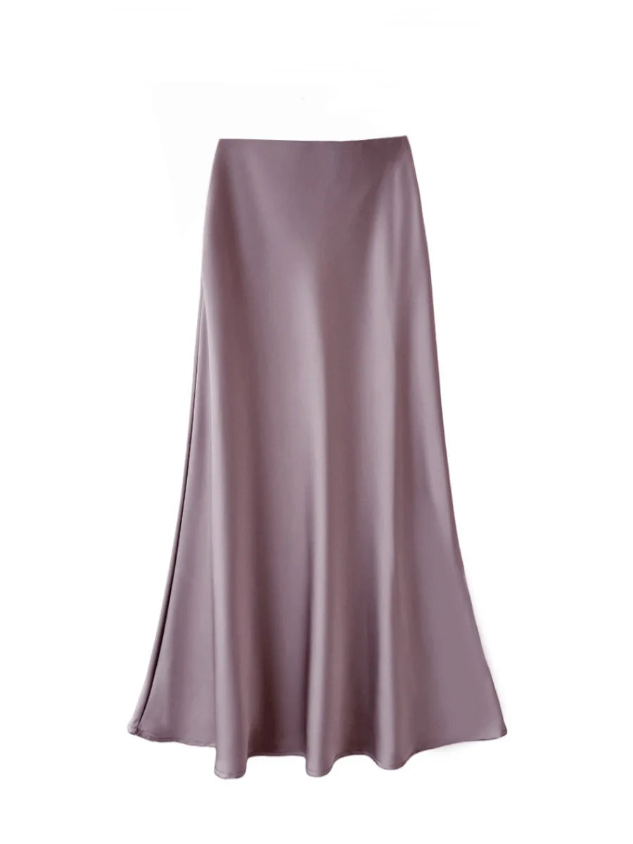 Fashion High Waist Slimming Medium To Long Satin Silk Half Skirt For Women 2024 Summer New Hip Hugging Slimming Skirt