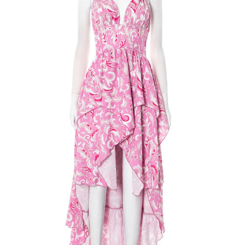 Load image into Gallery viewer, Print Halter Ruffled Sexy Maxi Dress Women Fashion V Neck Sleeveless High Waist Backless Beach Club Party Long Dress
