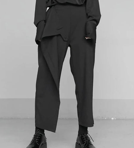 High Elastic Waist Black Irregular Spliced Button Harem Pants New Trousers Women Fashion Tide Spring Autumn 2025 1S430