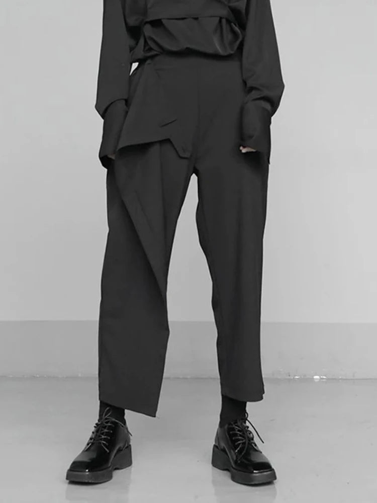 High Elastic Waist Black Irregular Spliced Button Harem Pants New Trousers Women Fashion Tide Spring Autumn 2025 1S430