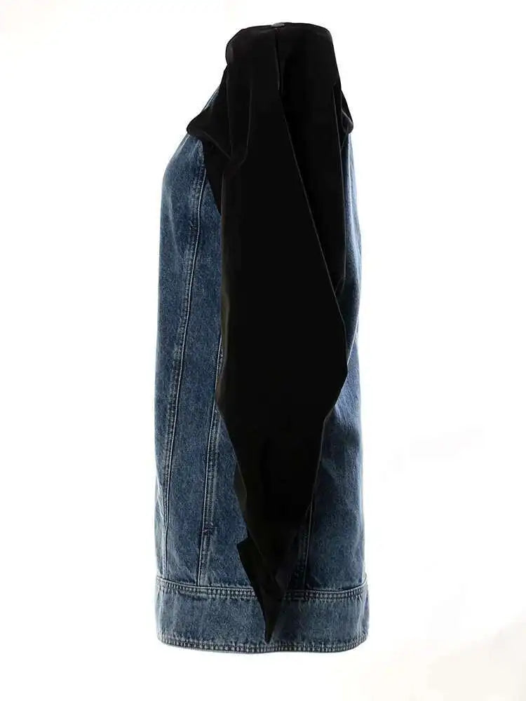 Women Blue Denim Button Many Ways Wear Dress New Round Neck Long Sleeve Loose Fit Fashion Tide Spring Autumn 2025 17A8518