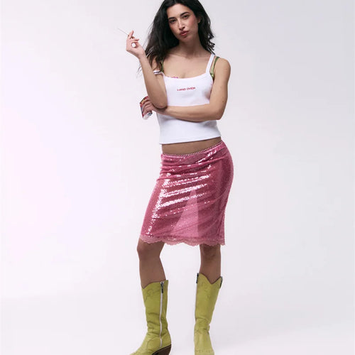 Load image into Gallery viewer, Sequin Summer Beach Sexy Skirt Women Elegant Sparkle High Waist A-line Skirts Female Pink Vacation Club Party Skirt
