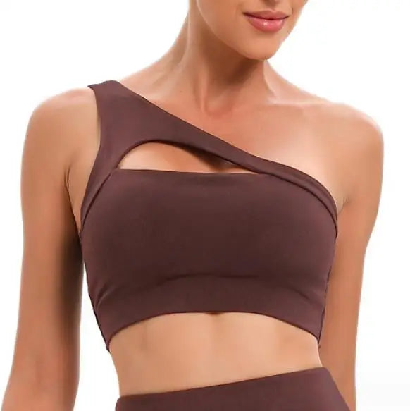 Plus Size XL Pad One Shoulder Women Sports Bra Unique Hollow Nylon Breathable Fitness Running Gym Clothes Yoga Bras