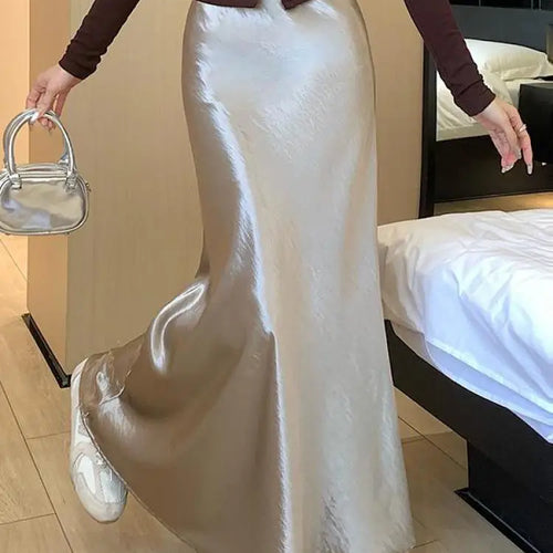 Load image into Gallery viewer, Korean Fashion Solid Elegant High Waist Wrap Hip Long Skirt 2025 Spring Summer Women Slim Vacation Pleated A-line Fishtail Skirt
