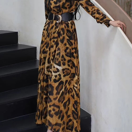 Load image into Gallery viewer, Hit Color Spliced Belt Slimming Dresses For Women V Neck Long Sleeve High Waist Temperament Dress Female Fashion
