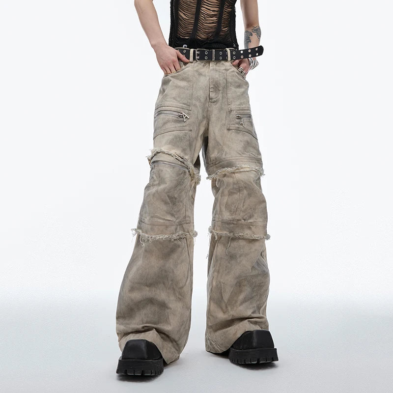 Men's Wear High Street Denim Pants Dirty Dyeing Damaging Ragged Edge Personality Detachable Fashion Tide Summer 24Y152