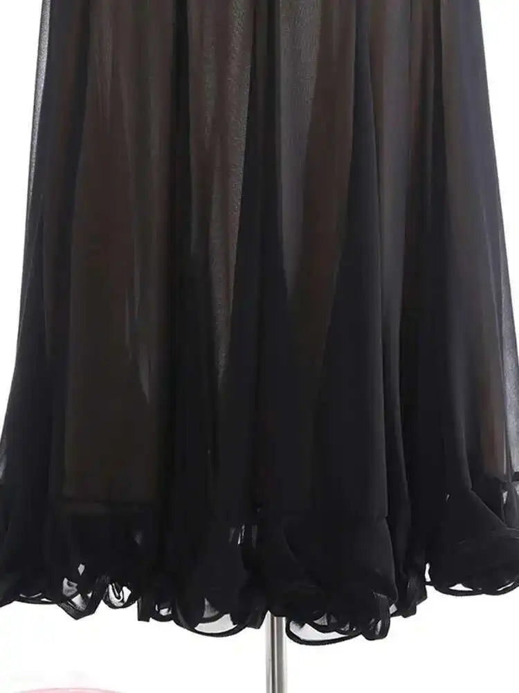 High Waist Black Pleated Chiffon Mesh Elegant Long Half-body Skirt Women Fashion Tide New Spring Autumn 2025 1DH9156