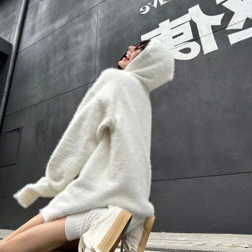 Load image into Gallery viewer, Streetwear Solid Grunge Zipper Hooded Sweaters 2025 Autumn Y2k Aesthetic Loose Casual Pullovers Women Oversized Harajuku Jumpers
