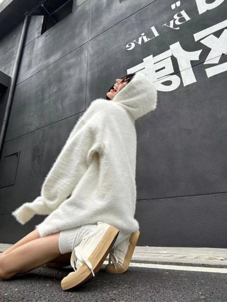 Streetwear Solid Grunge Zipper Hooded Sweaters 2025 Autumn Y2k Aesthetic Loose Casual Pullovers Women Oversized Harajuku Jumpers