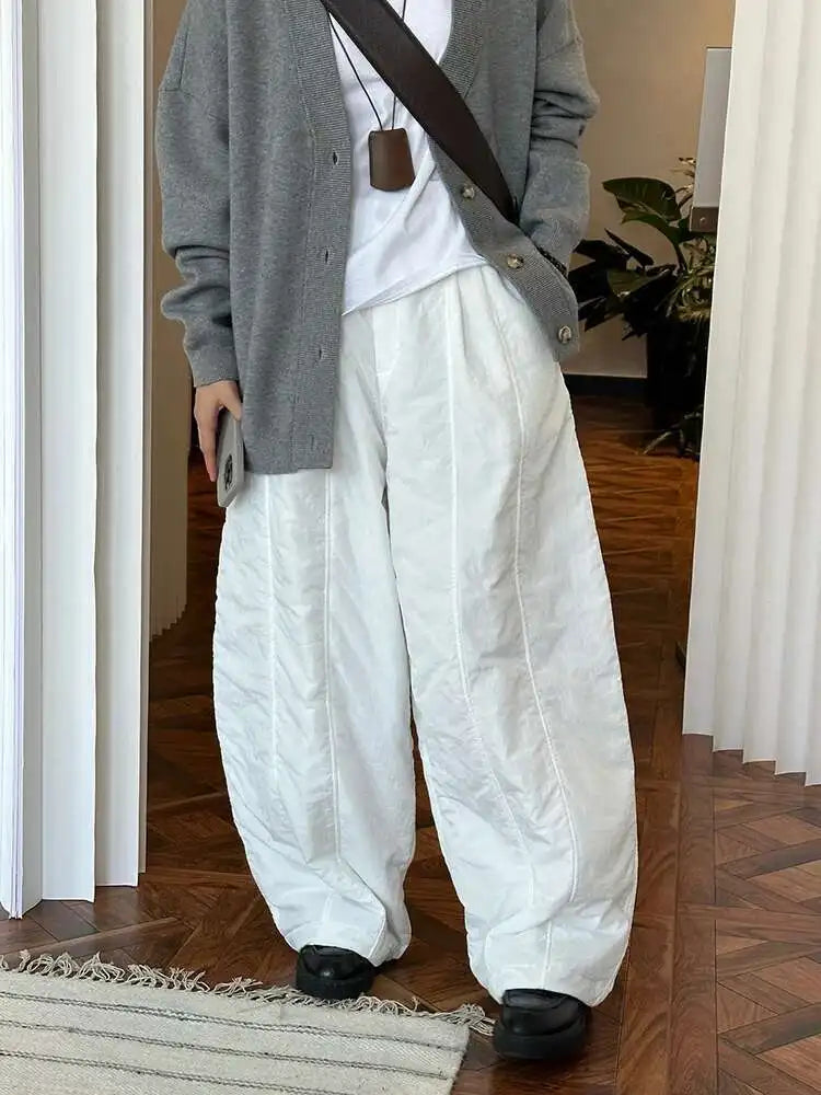 High Elastic Waist White Cotton-padded Wide Leg Long Pants New Trousers Women Fashion Tide Autumn Winter 2025 1DH7322