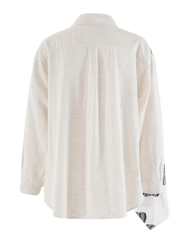 Women White Irregular Flower Big Size Casual Blouse New Lapel Long Sleeve Shirt Fashion Tide Spring Autumn 2025 CPG1908