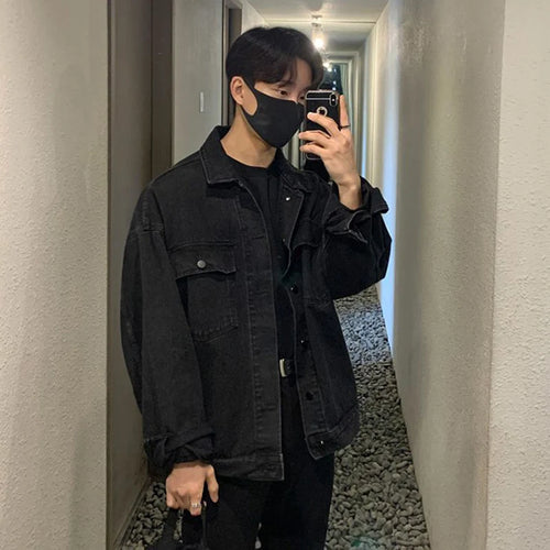 Load image into Gallery viewer, High Street Men&#39;s Denim Jackets Turn-down Collar Solid Color Casual Tops Trendy Single Breasted Loose Male Coats New 9C9002
