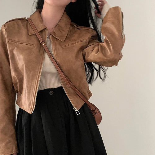 Load image into Gallery viewer, Fashion Black Cropped Autumn Jacket for Women 2023 Zip-Up All-Match PU Leather Jackets Coat Outfits Basic Full Sleeve
