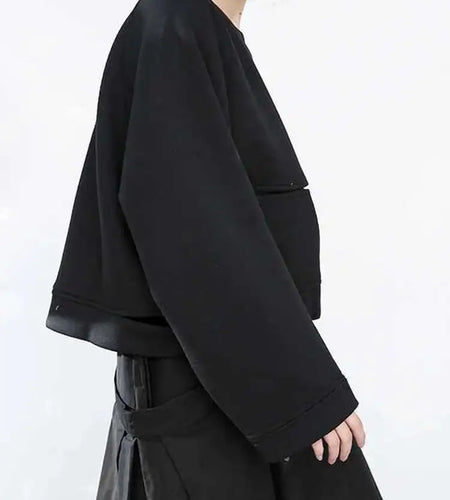 Loose Fit Black Hollow Out Sweatshirt New Round Neck Long Sleeve Women Big Size Fashion Tide Spring Autumn 2025 JH3570